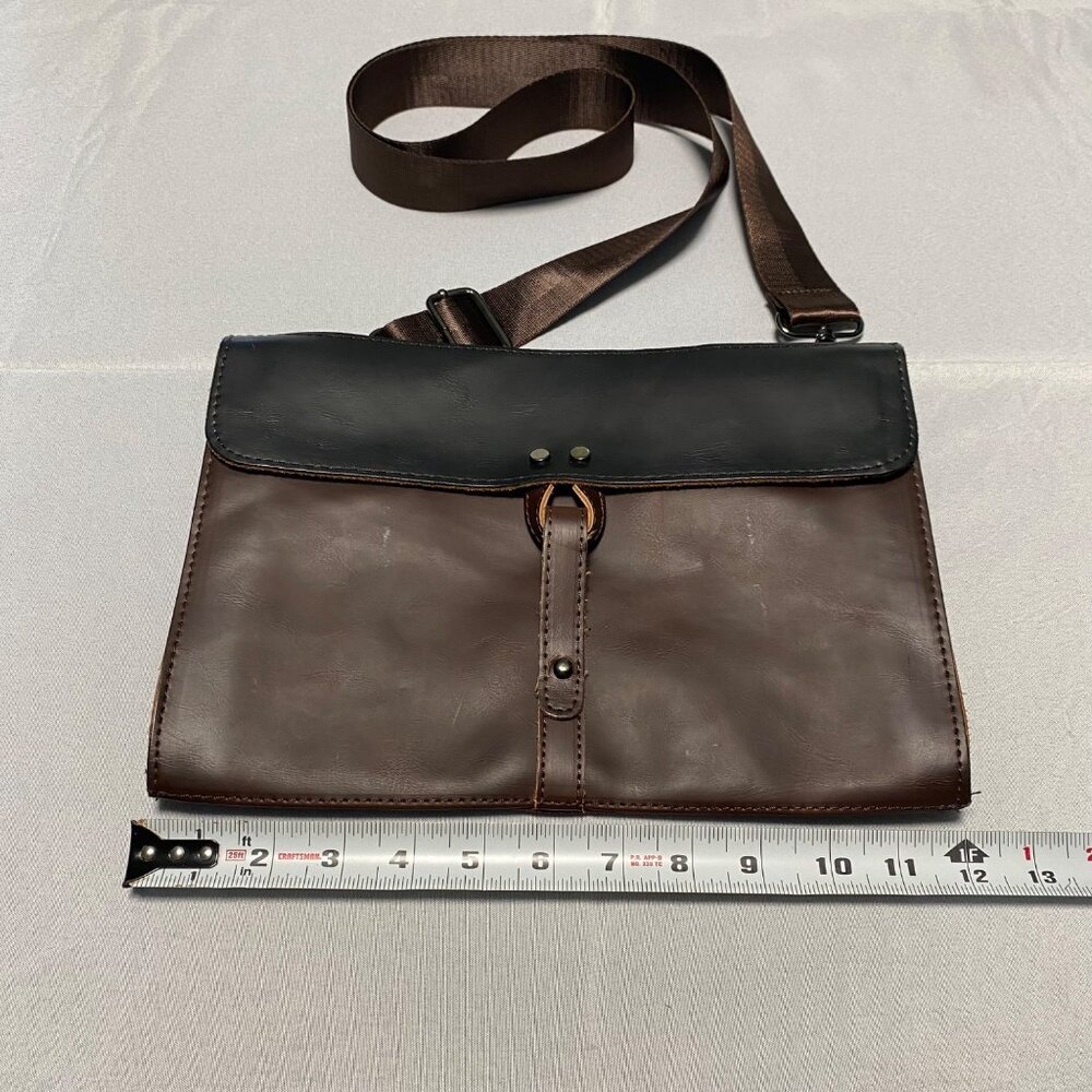 Vintage-Style Dark Brown Vegan Leather Crossbody Messenger Bag